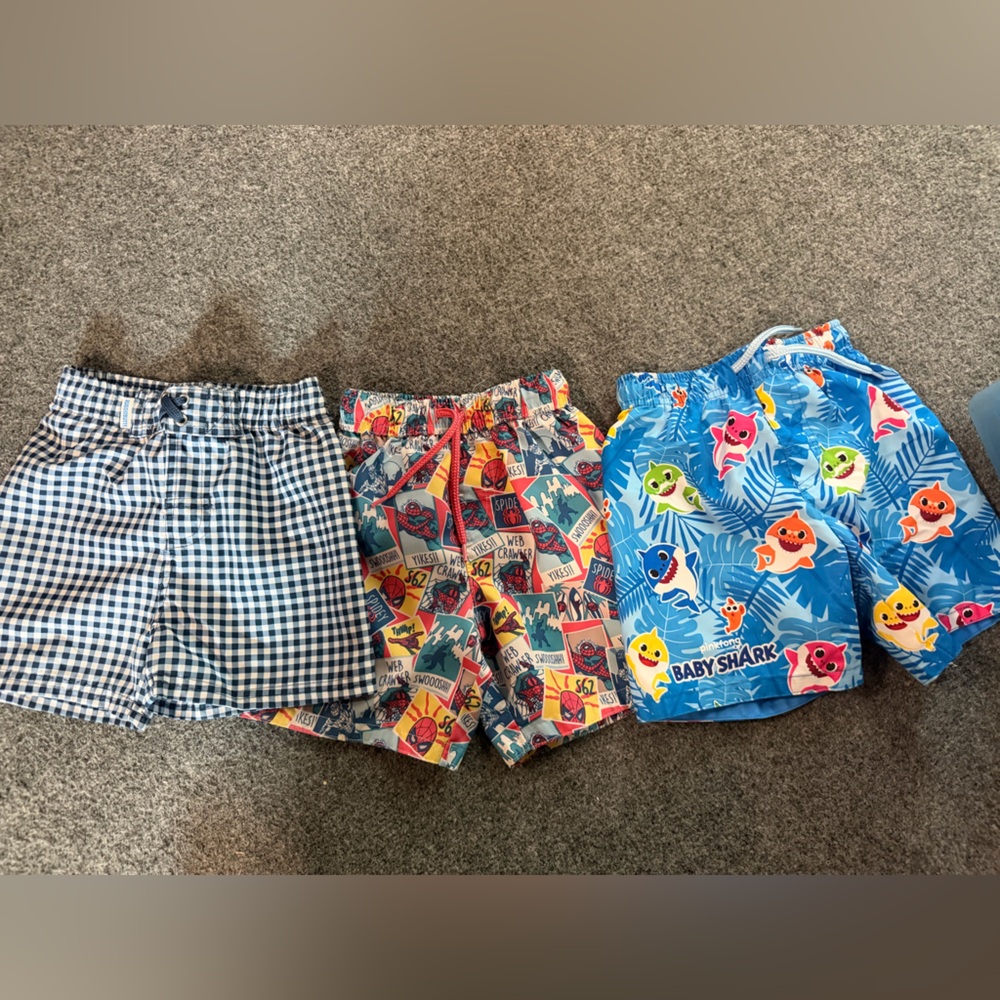 Baby Shark Blue Swim Shorts + 2 Patterned Toddler Shorts 2t